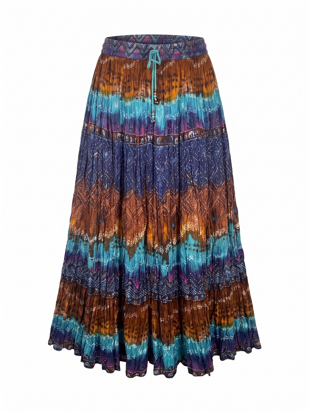 Multi-Stripe Boho Maxi Skirt in Brown & Teal